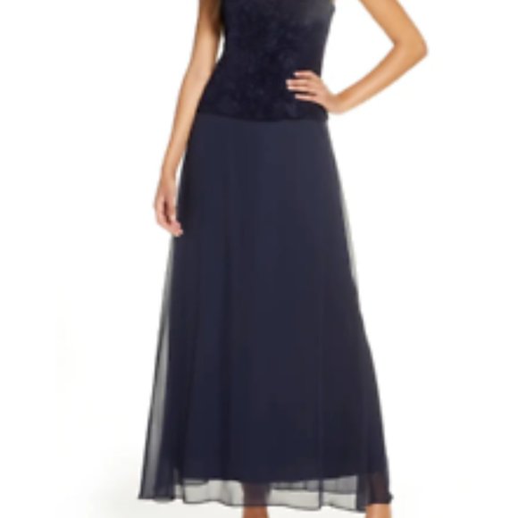 ALEX EVENINGS SEQUIN MOCK TWO PIECE NAVY GOWN sz 18 - Picture 3 of 5